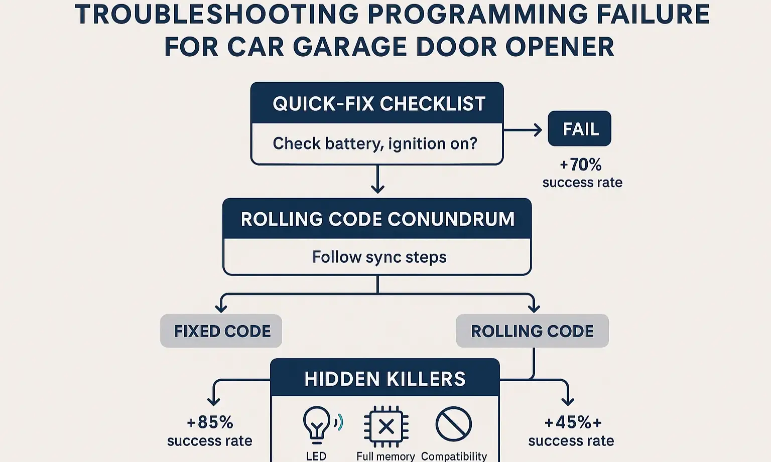 Car garage opener troubleshooting flowchart for programming issues