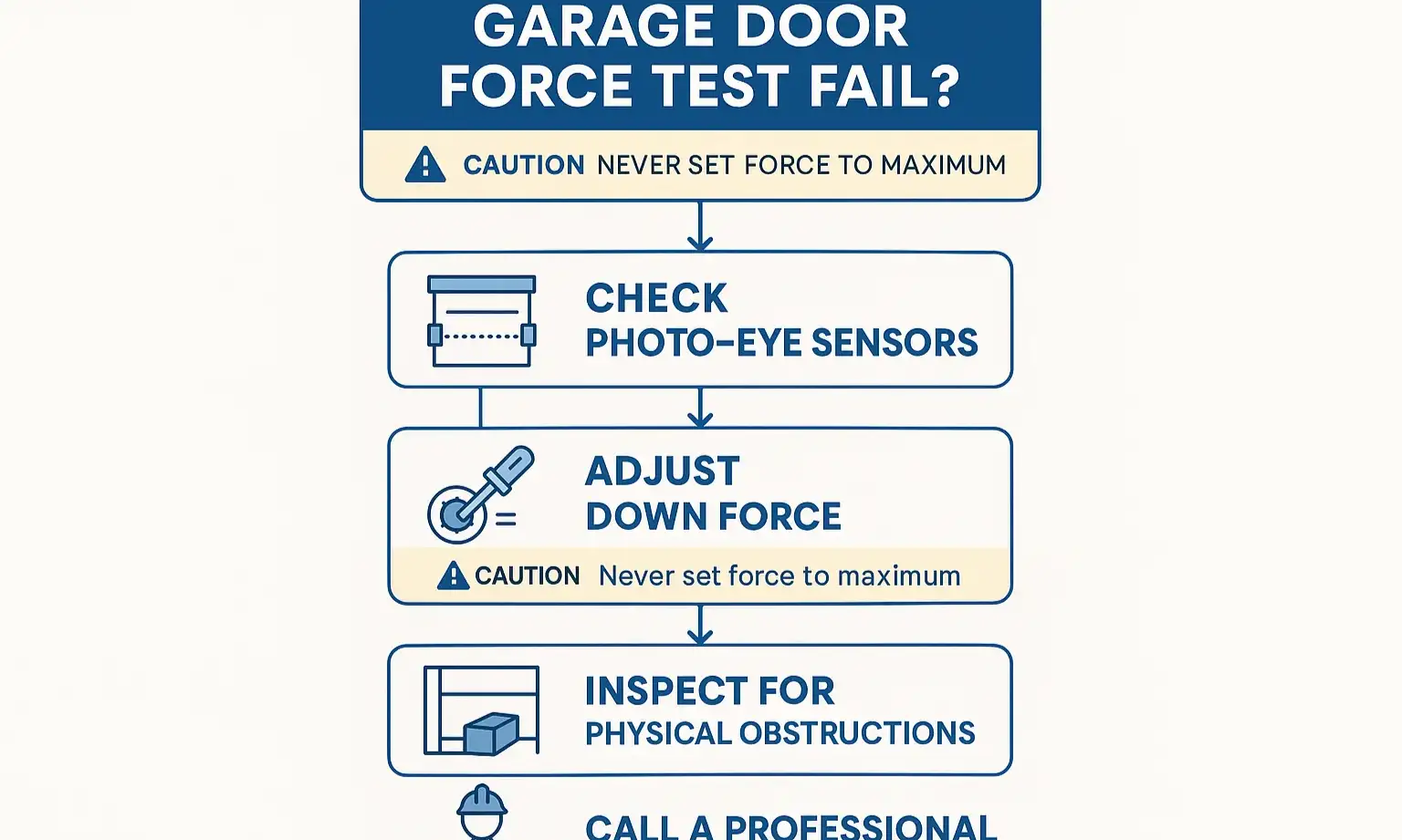 Garage door force setting guide for quick safety checks