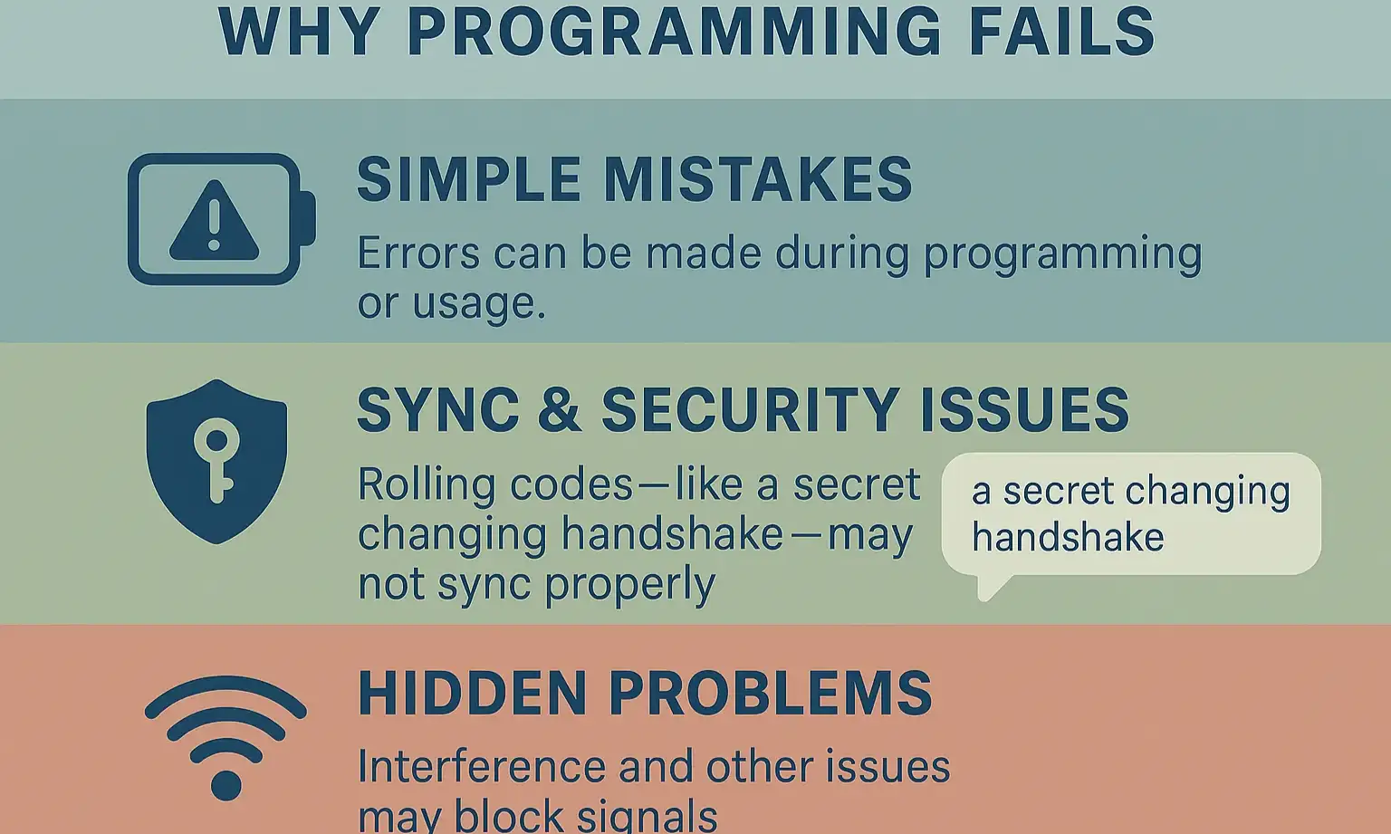 Garage opener programming issues: sync, signals, and setup errors