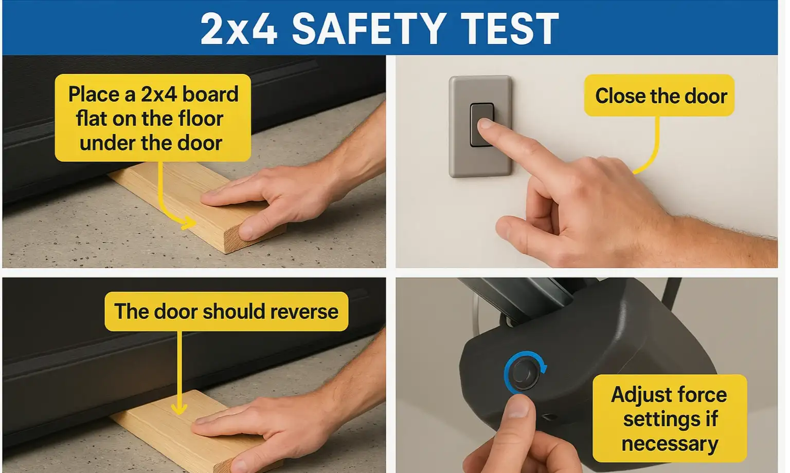 2x4 safety test guide for checking garage door force settings