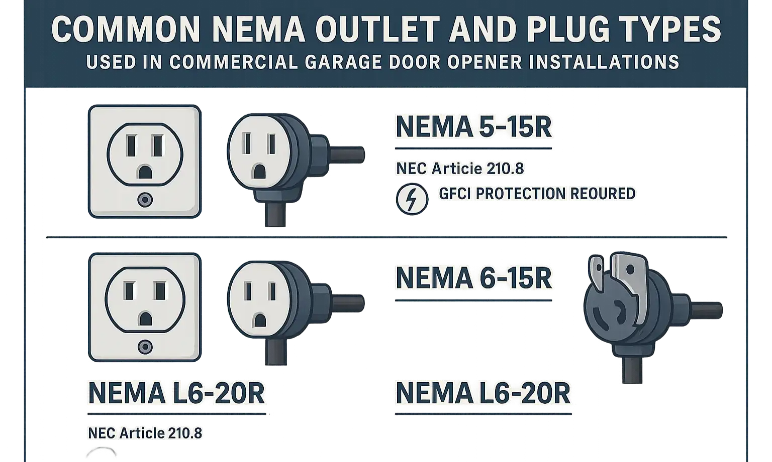 Guide to NEMA plugs for commercial garage door openers