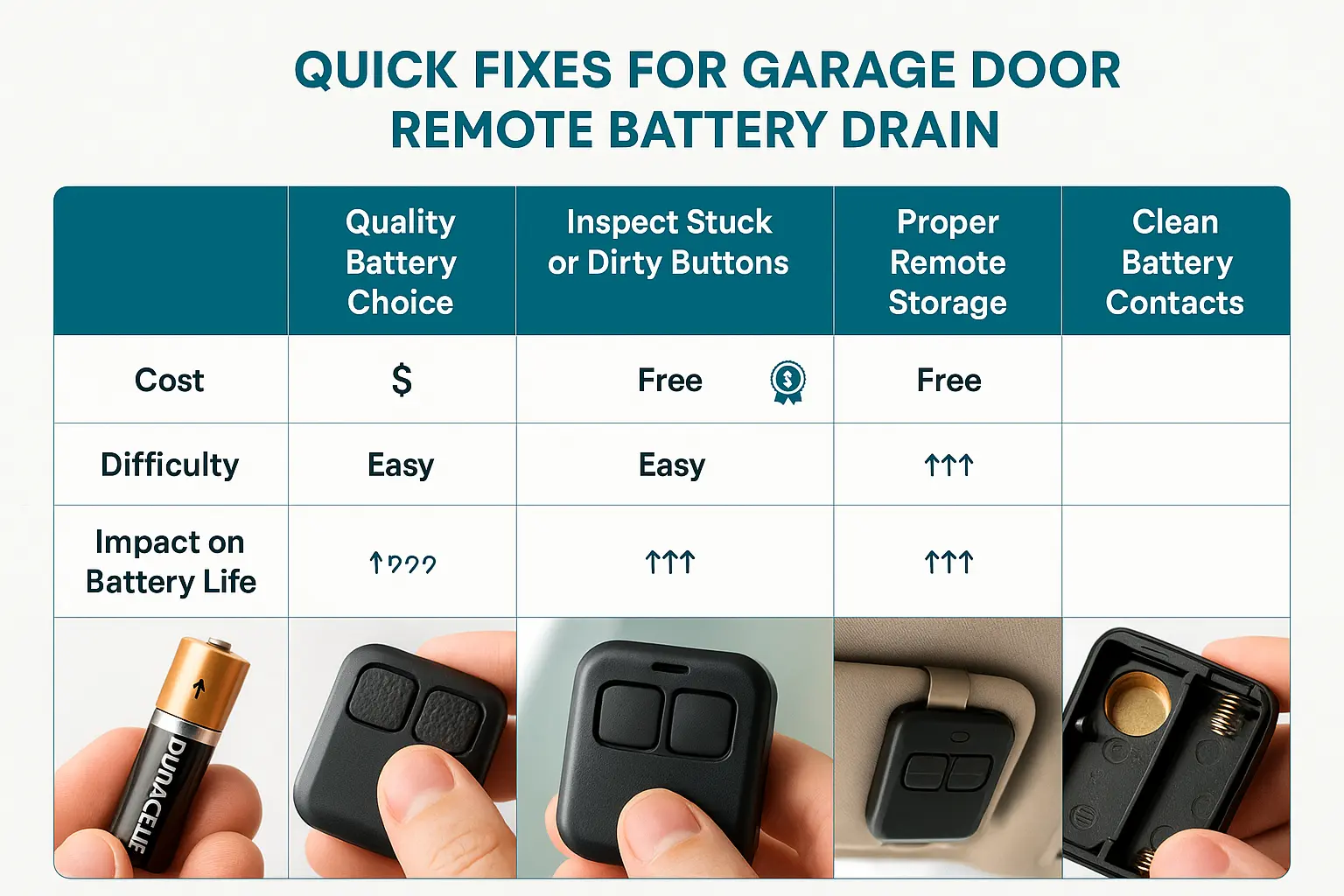A flowchart showing simple fixes like checking for stuck buttons, cleaning contacts, and replacing the battery.