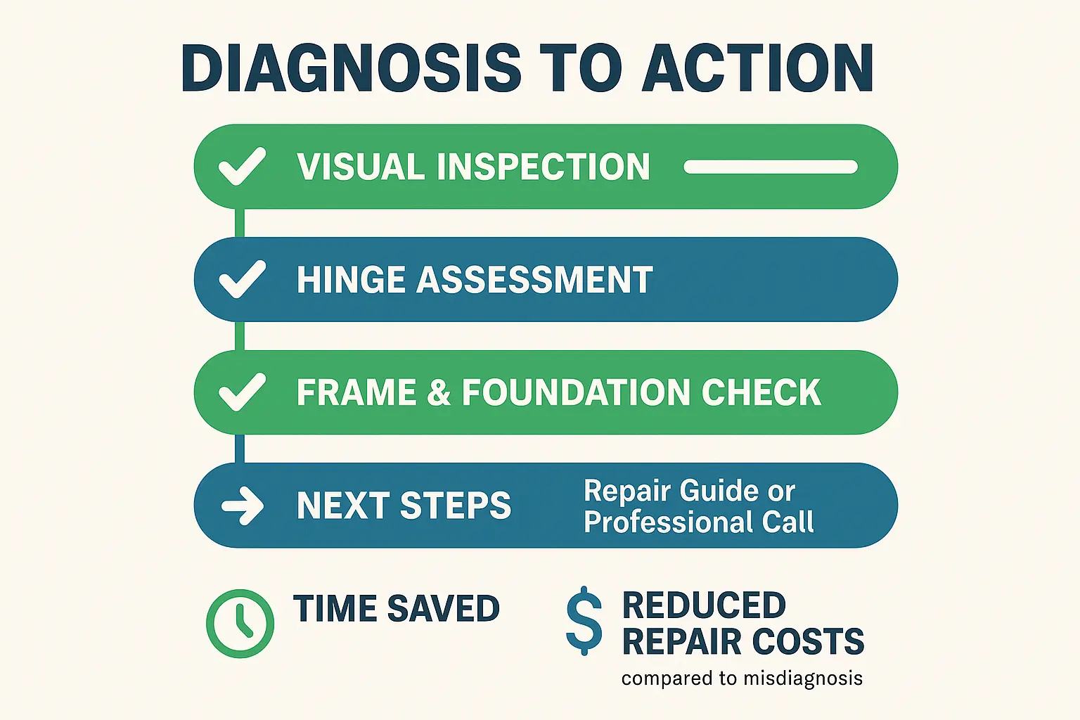 Visualize the anatomy and root causes of door sagging to build trust in the diagnostic approach and deepen understanding.