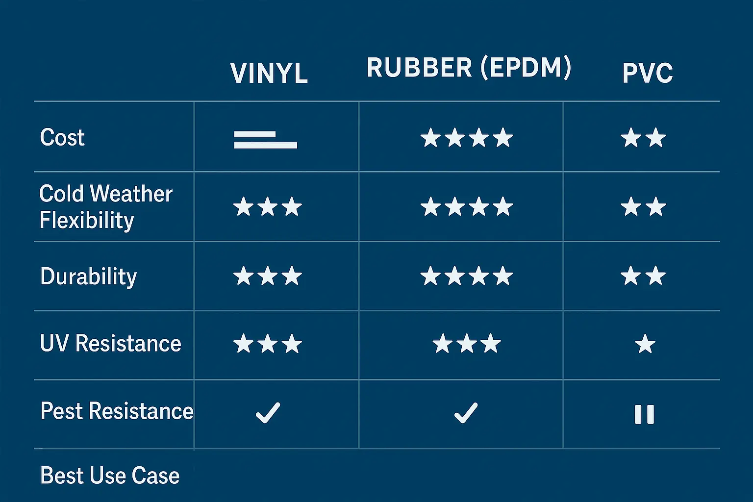 Material choices matter: Compare vinyl, rubber, and PVC seals to find the best fit for your climate and longevity needs.