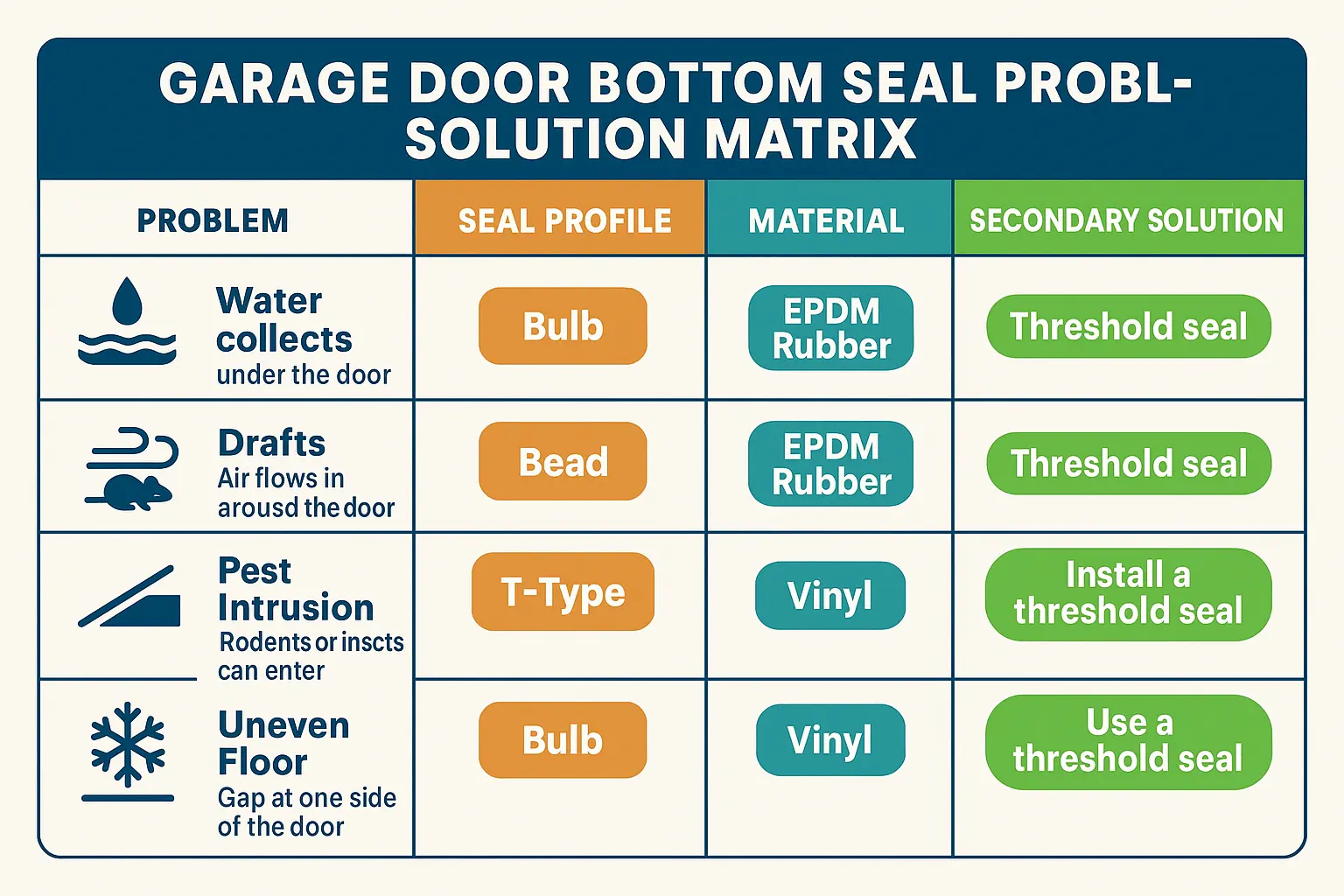 Match your garage door problems to the right bottom seal solutions — confident sealing starts here.
