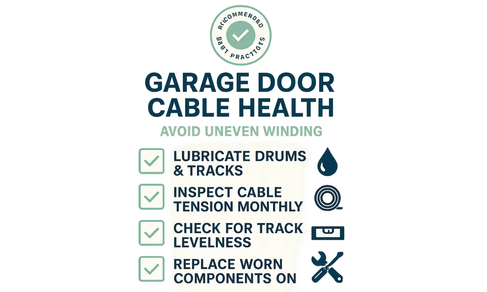 An actionable maintenance checklist supports long-term system health and prevention of uneven cable winding, encouraging proactive care and reducing future service costs.
