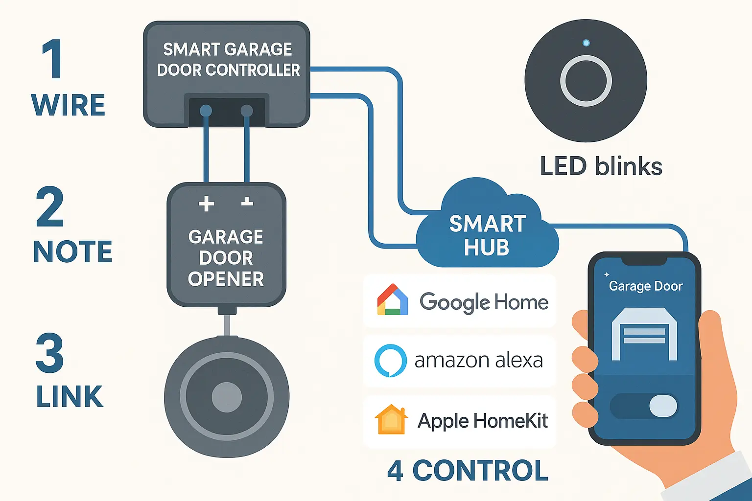 Installation roadmap guiding you through wiring and connecting your smart garage door opener for seamless smart home integration with major hubs.