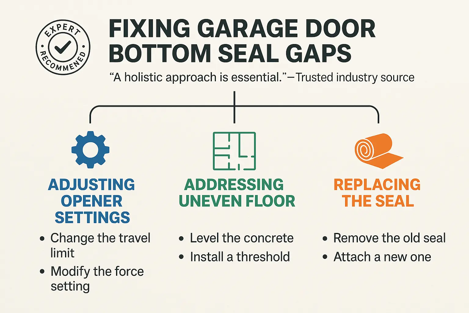 Full-System Gap Fixing Process: Understand and tackle every root cause of your garage door seal gap for lasting performance and peace of mind.