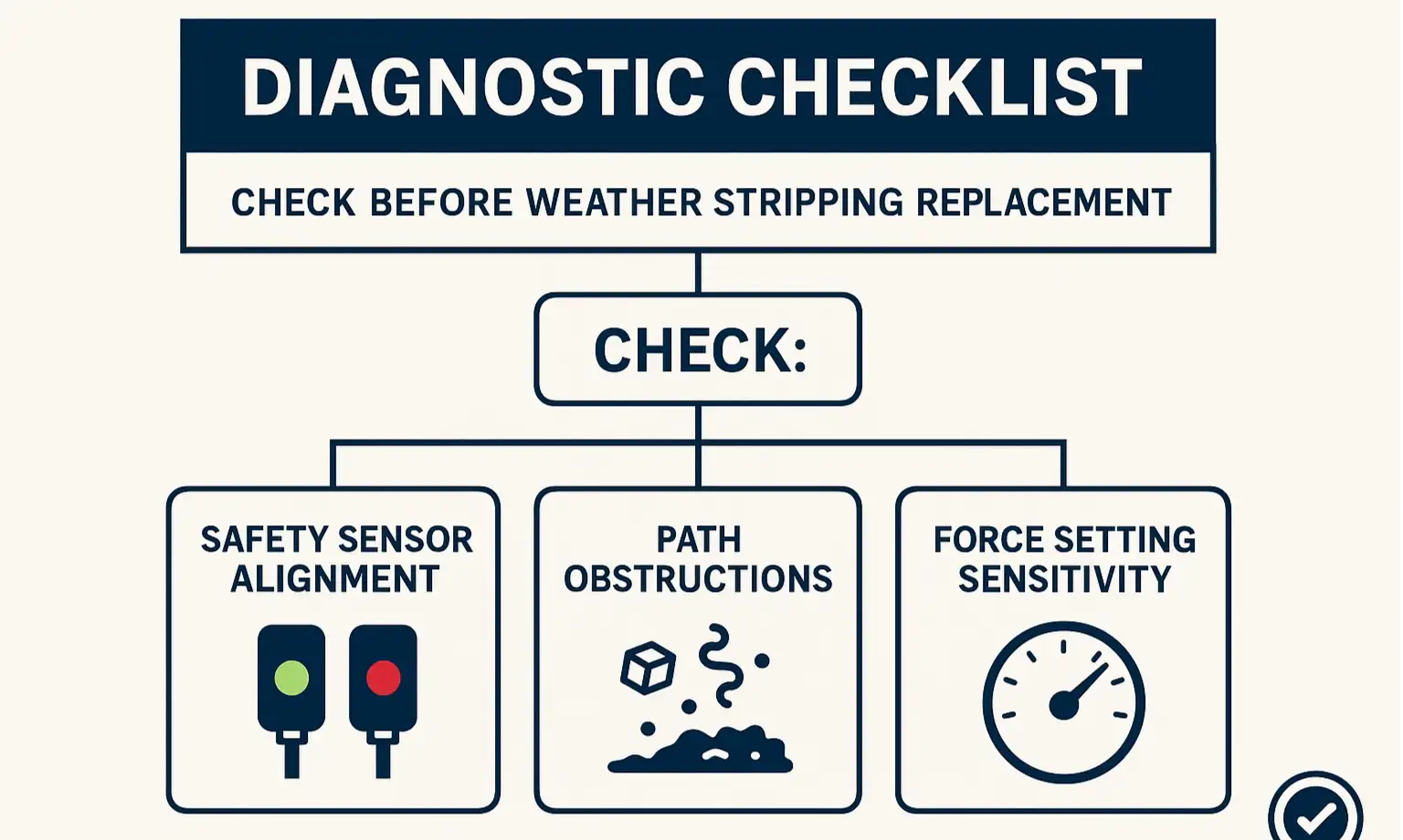 A critical diagnostic checklist helping users rule out common issues before replacing weather stripping.