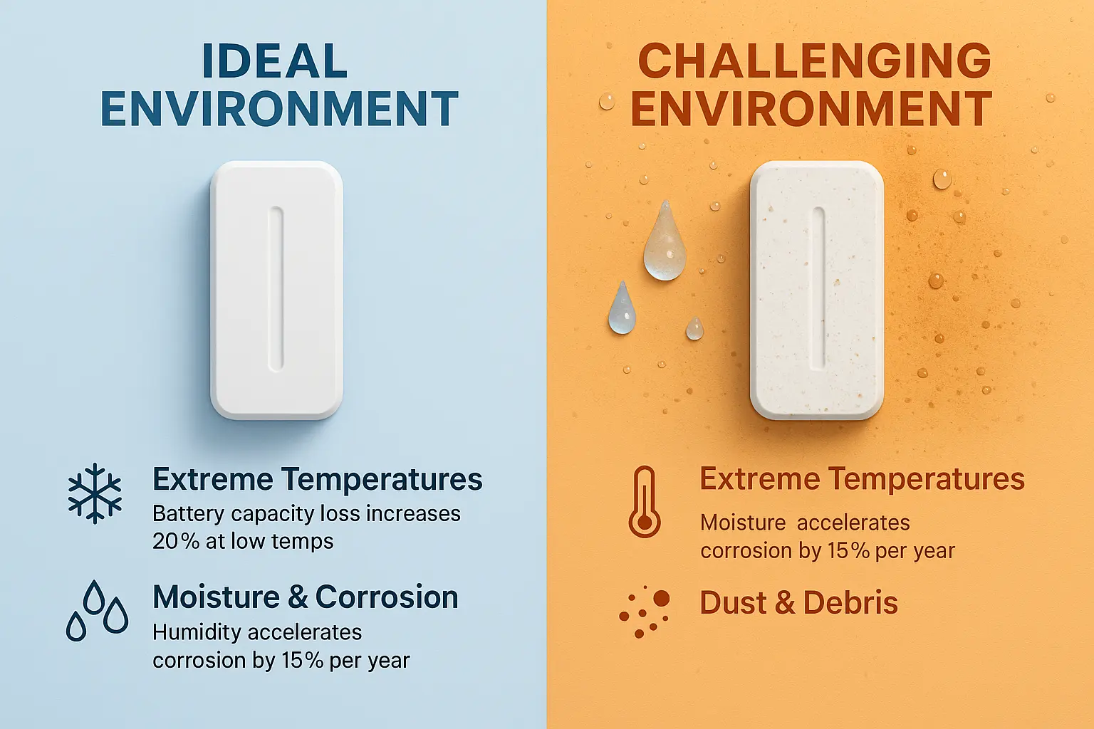 Understanding how extreme temperatures, moisture, and dust reduce battery life helps prioritize protective measures for your wireless garage door sensors.