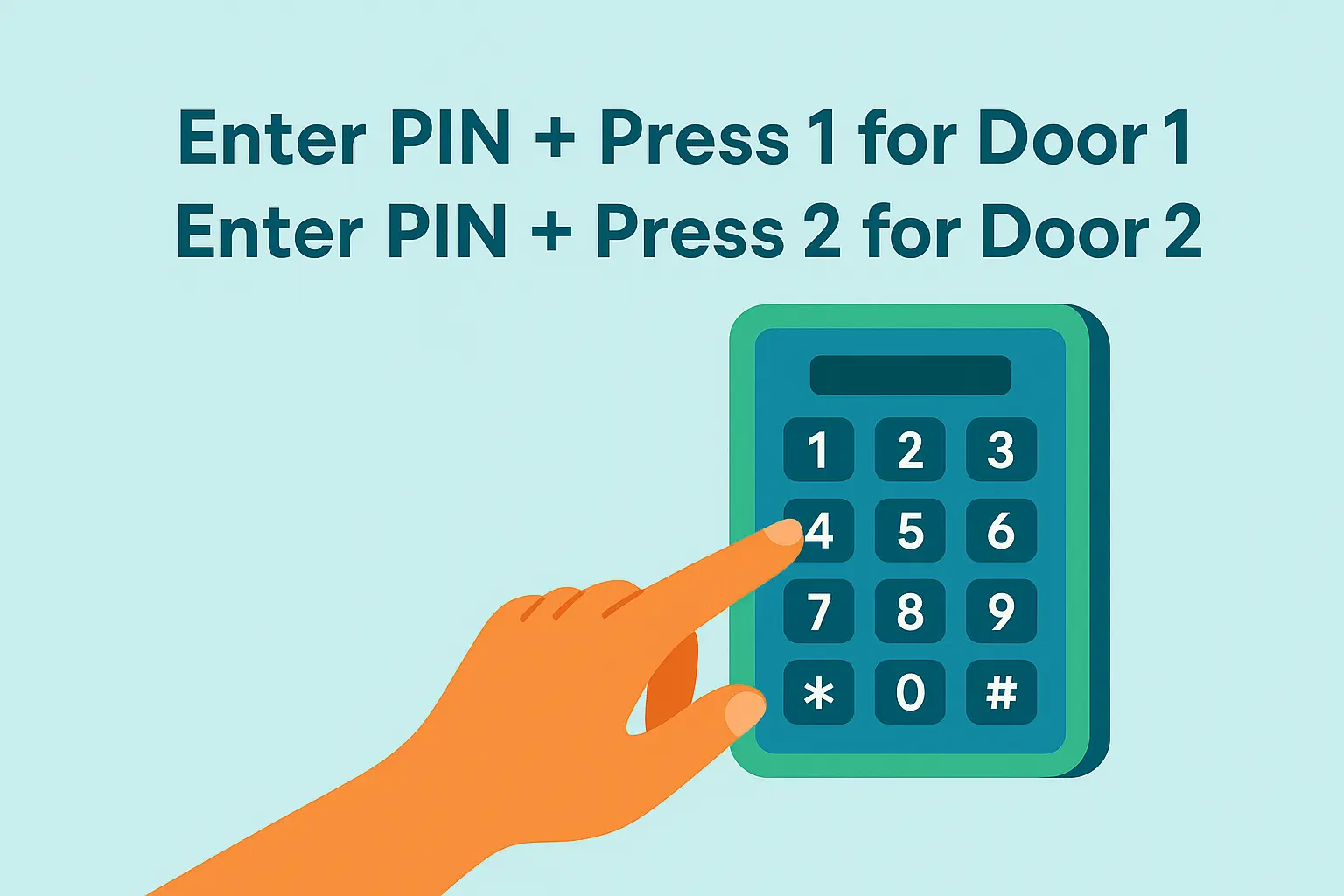 Simple user instruction visual clarifying how to operate multiple garage doors with one keypad, empowering confident everyday use and choice clarity.