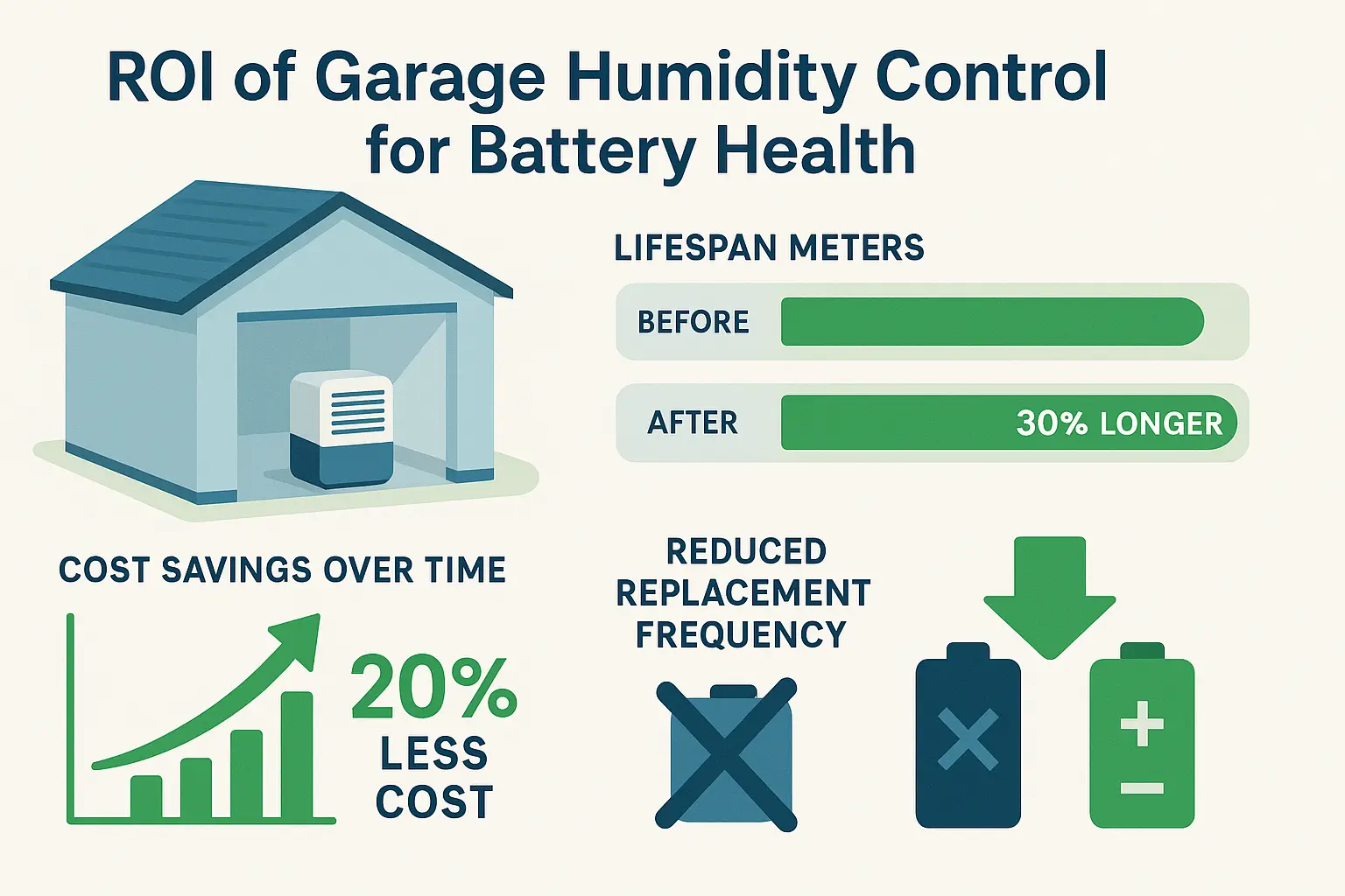 Investing in humidity control pays off: longer battery life and fewer replacements keep your garage door opener running smoothly and economically.