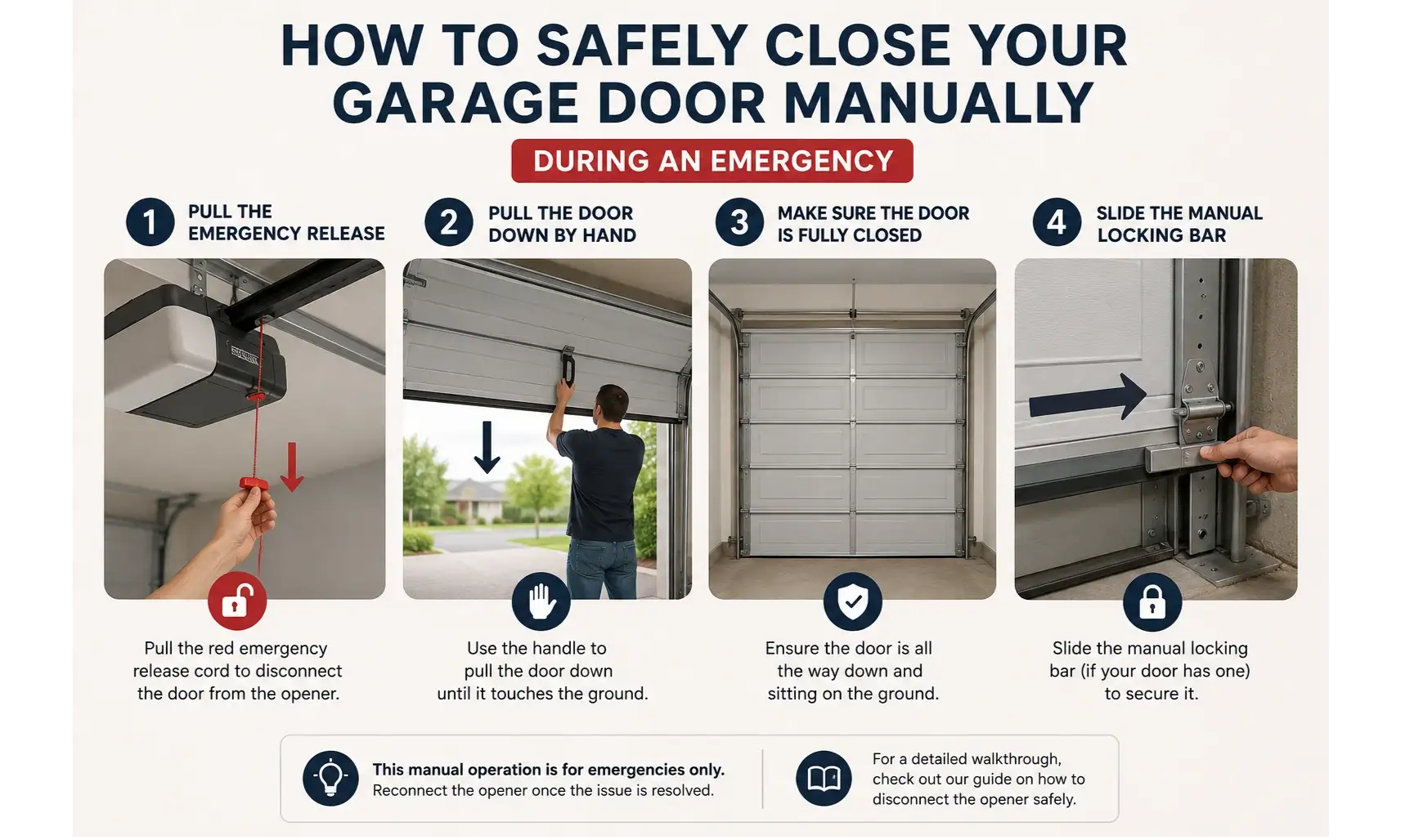 How to safely close garage doors manually