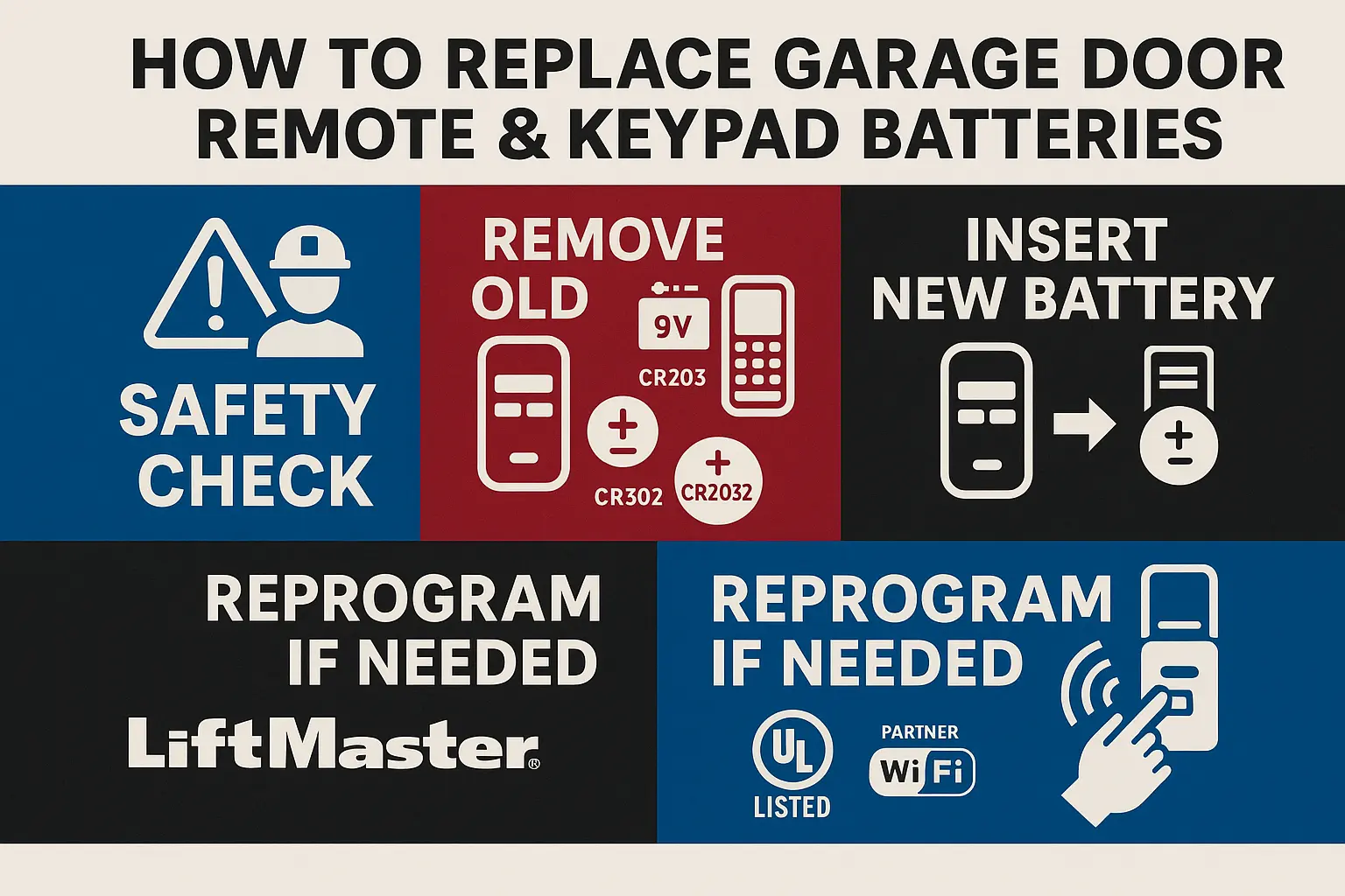 An image showing a hand correctly inserting a 9V battery into a garage door keypad.