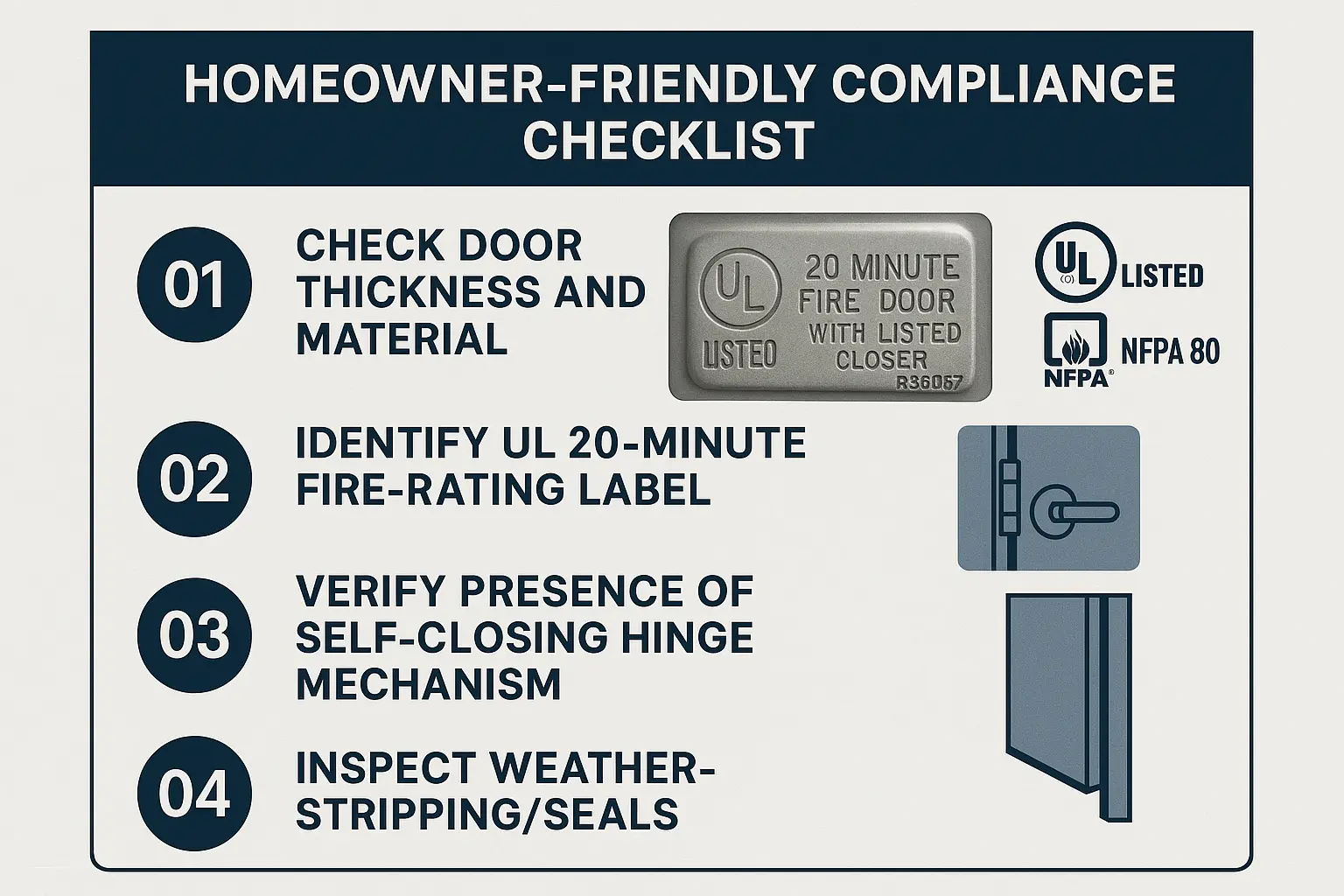 Visual compliance checklist guides homeowners through verifying critical features to confidently pass fire safety inspections.