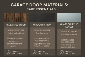 A graph showing the long-term value and lifespan of a garage door increasing with specialized maintenance compared to the declining value with standard or no maintenance.