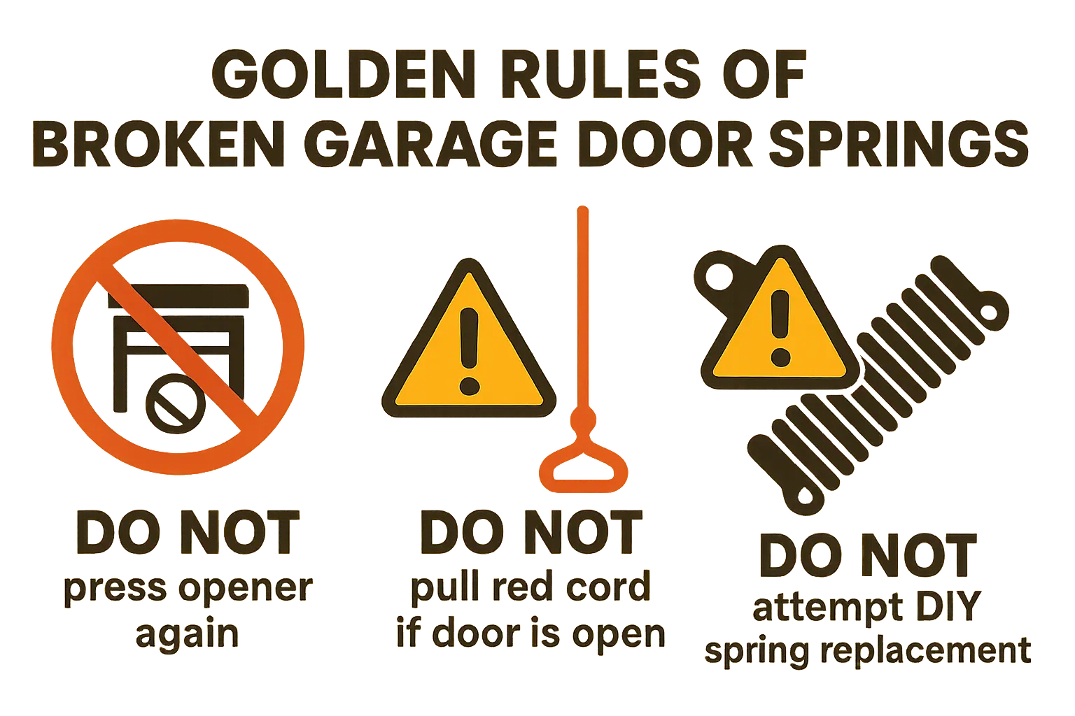 The Golden Rules of Broken Garage Door Springs: Follow these safety-first steps immediately to protect yourself and your vehicle when your garage door spring breaks.