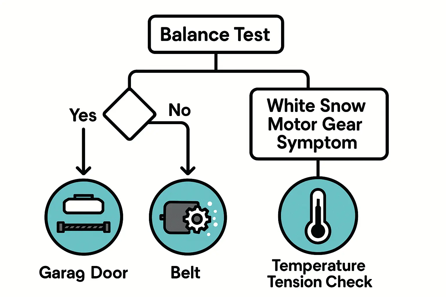 A simple diagnostic decision tree helps readers quickly identify whether their garage door opener issue is caused by a slipping belt, broken springs, or stripped internal gears, ensuring they order the right repair part.