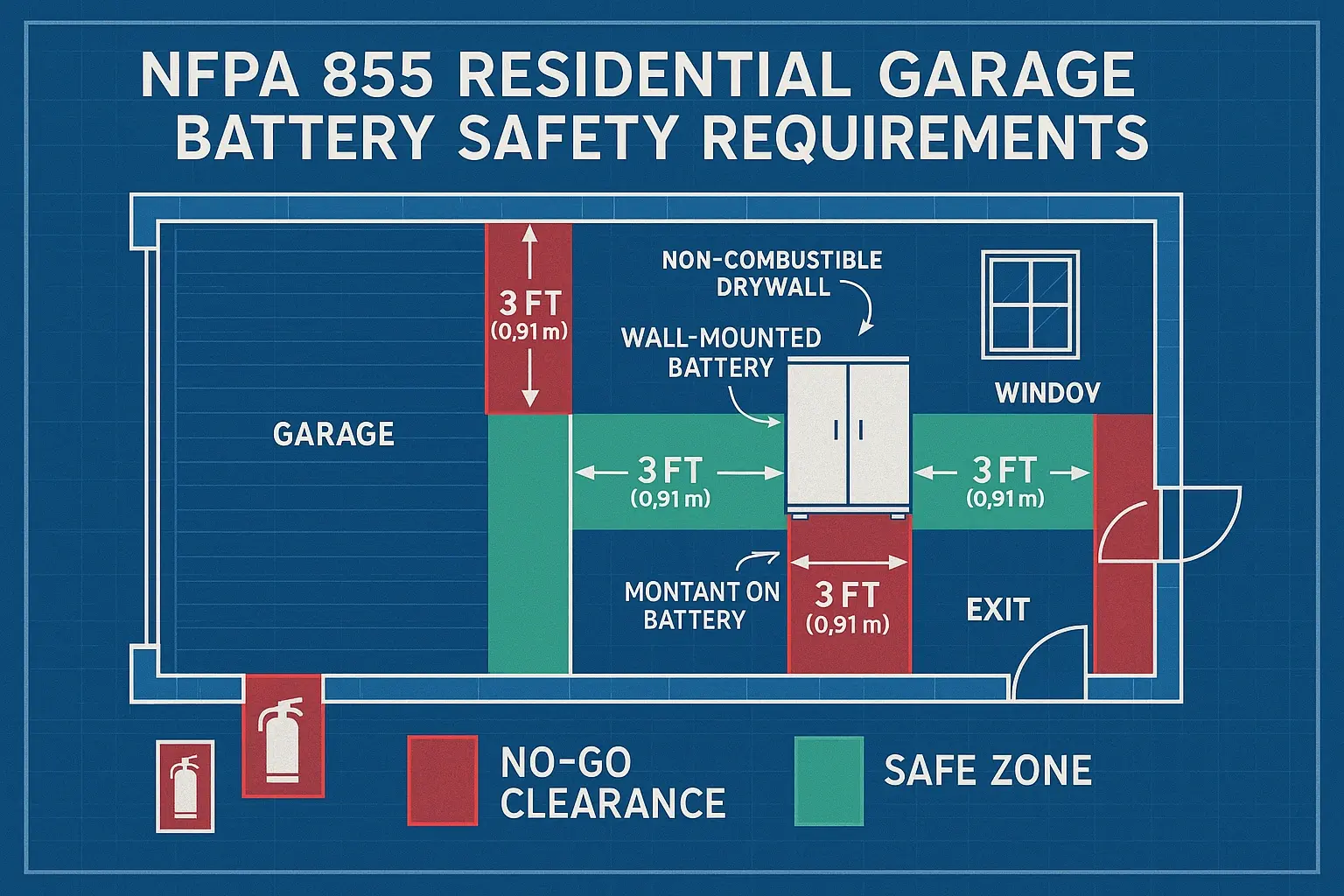 This infographic clarifies how extreme cold below freezing causes lithium plating that can short circuits, while heat above 104°F accelerates SEI growth reducing capacity — key reasons garages must maintain stable moderate temperatures for battery health.
