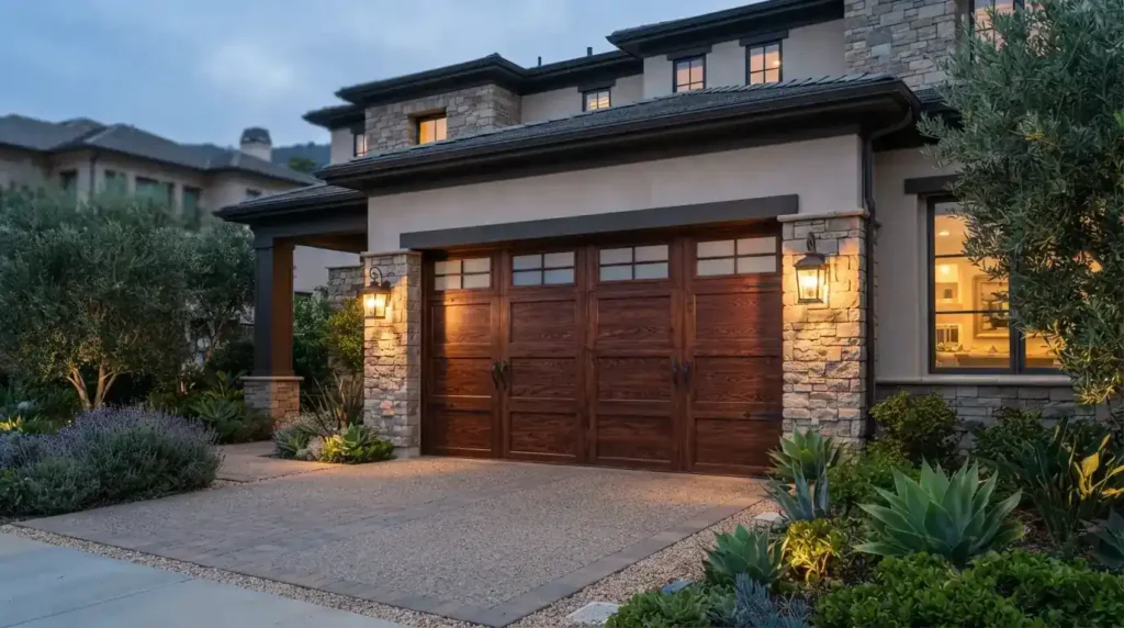 Mahogany garage door installed