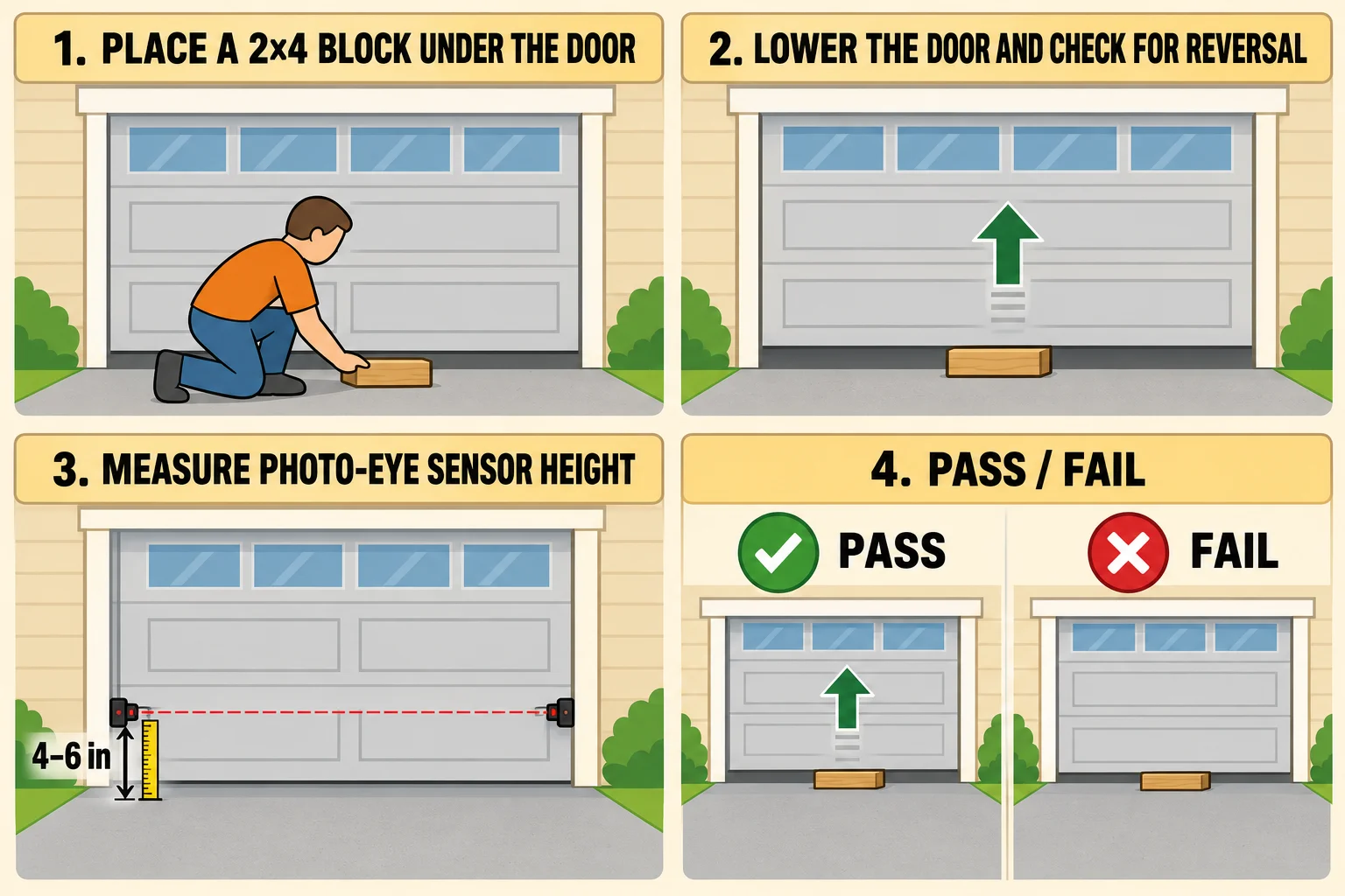 Follow these easy steps to test your garage door’s automatic safety reverse and ensure your photo-eye sensors meet the UL 325 height requirements, helping you pass home inspections safely.