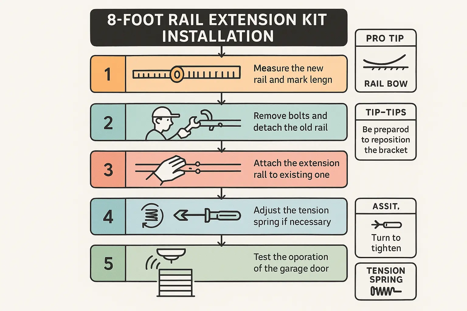 A beginner-friendly visual guide breaking down the installer’s journey for fitting 8-foot rail extension kits, packed with practical tips to avoid common errors.