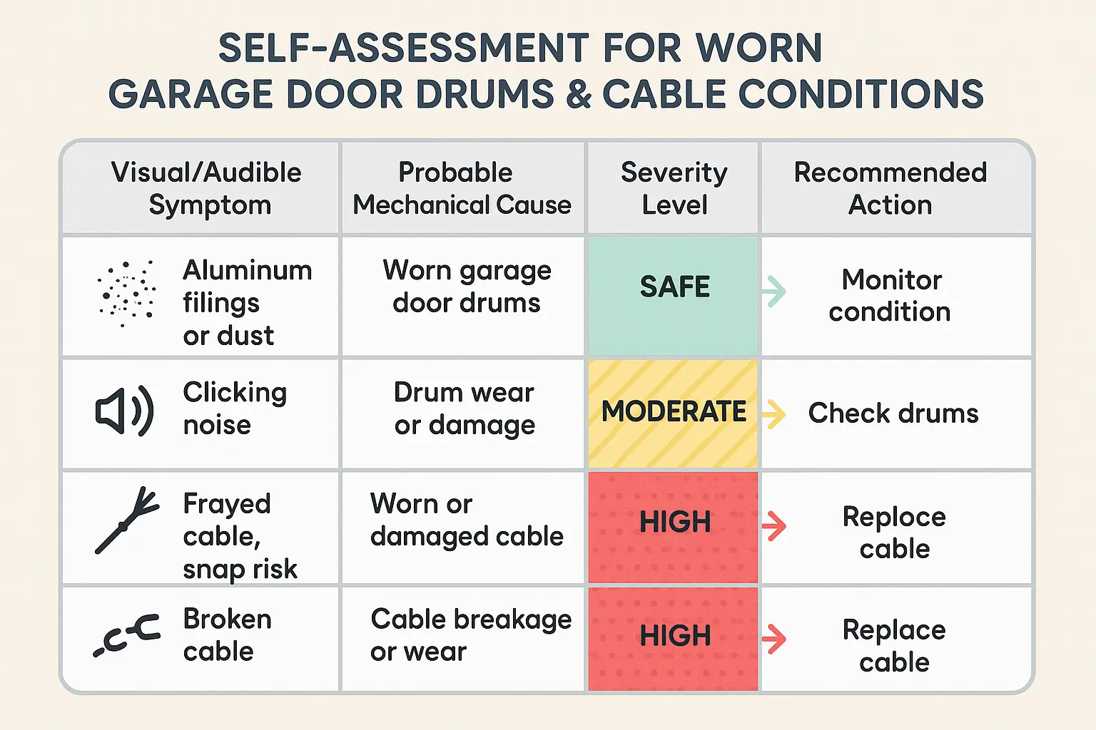 Step-by-step Self-Assessment: Quickly diagnose worn drum and cable issues by matching symptoms to mechanical causes and knowing when to call a professional or take immediate action.